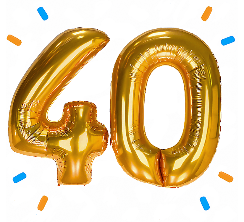 40 Jaar Cijfer Ballonnen Goud - Gevuld Met Helium - 66 cm