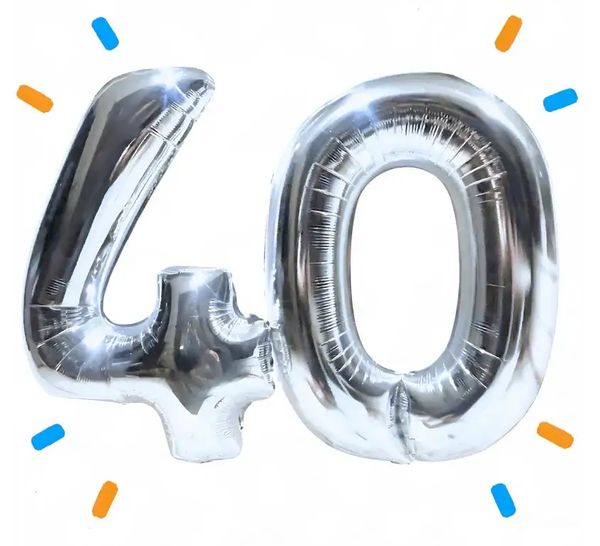 40 Jaar Cijfer Ballonnen Zilver - Gevuld Met Helium - 66 cm - Ballonnenshop.nl