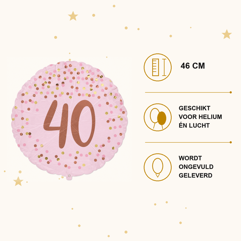 40 Jaar Folie Ballon Roze - 46 cm - Ballonnenshop.nl