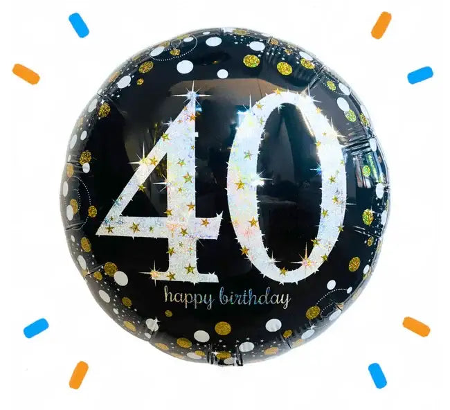 40 Jaar Helium Ballon Zwart/Zilver/Goud - Gevuld Met Helium - 46 cm - Ballonnenshop.nl
