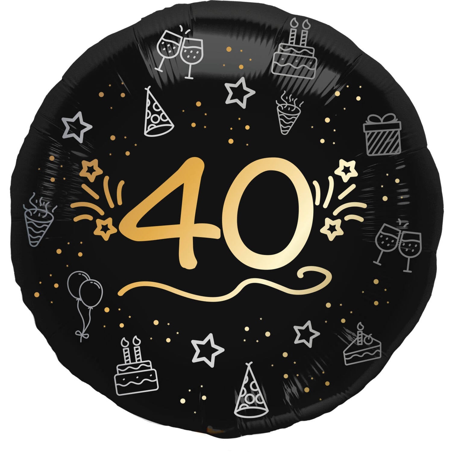 40 Folie Ballon Zwart/Zilver/Goud - 46 cm