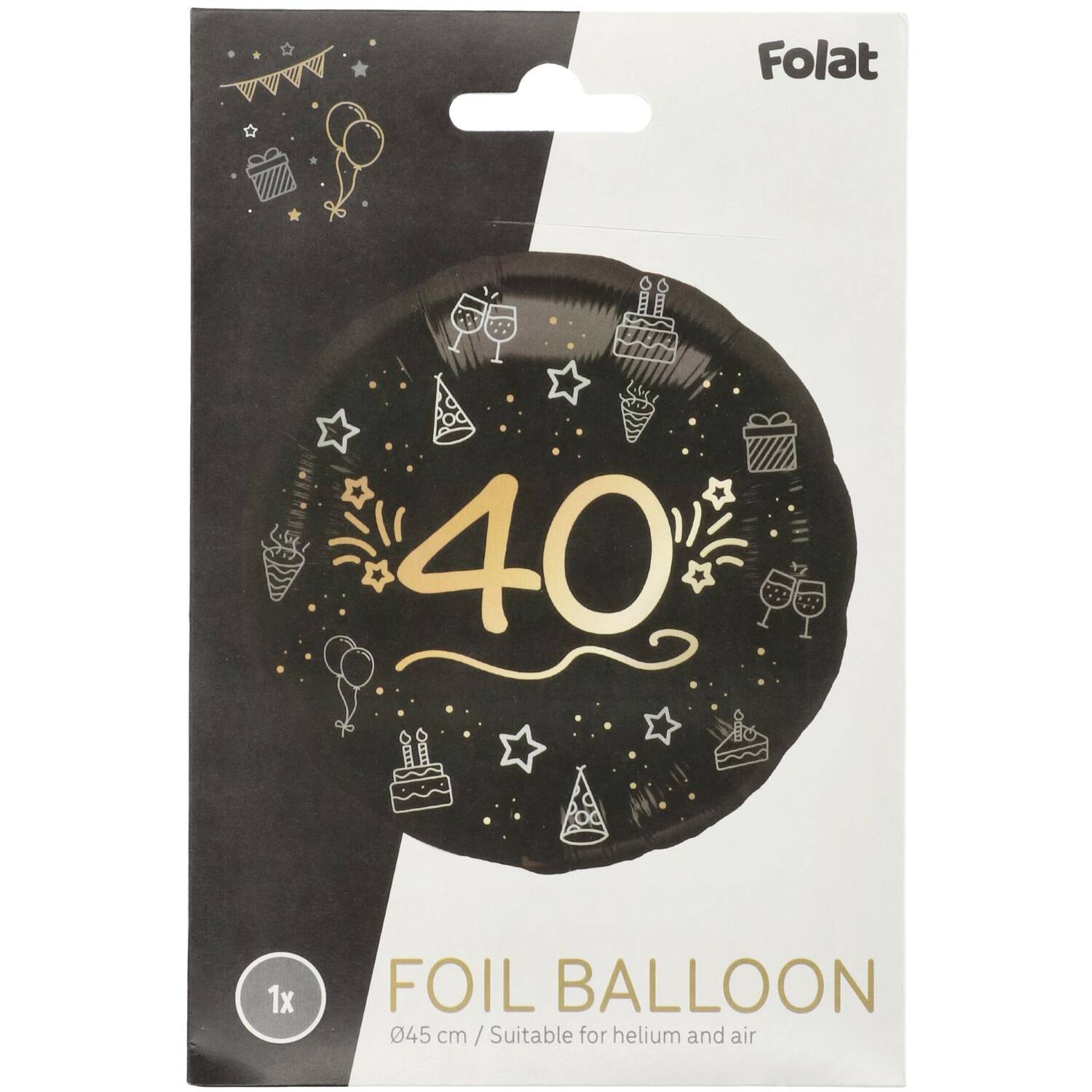 40 Folie Ballon Zwart/Zilver/Goud - 46 cm