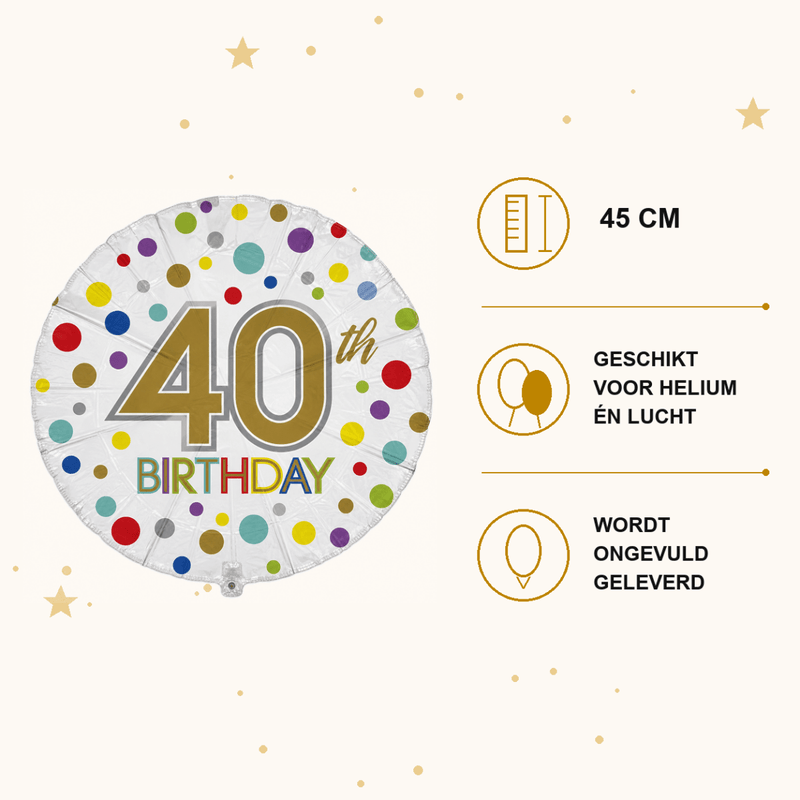 40th Birthday Gekleurd Folie Ballon - 45 cm - Ballonnenshop.nl