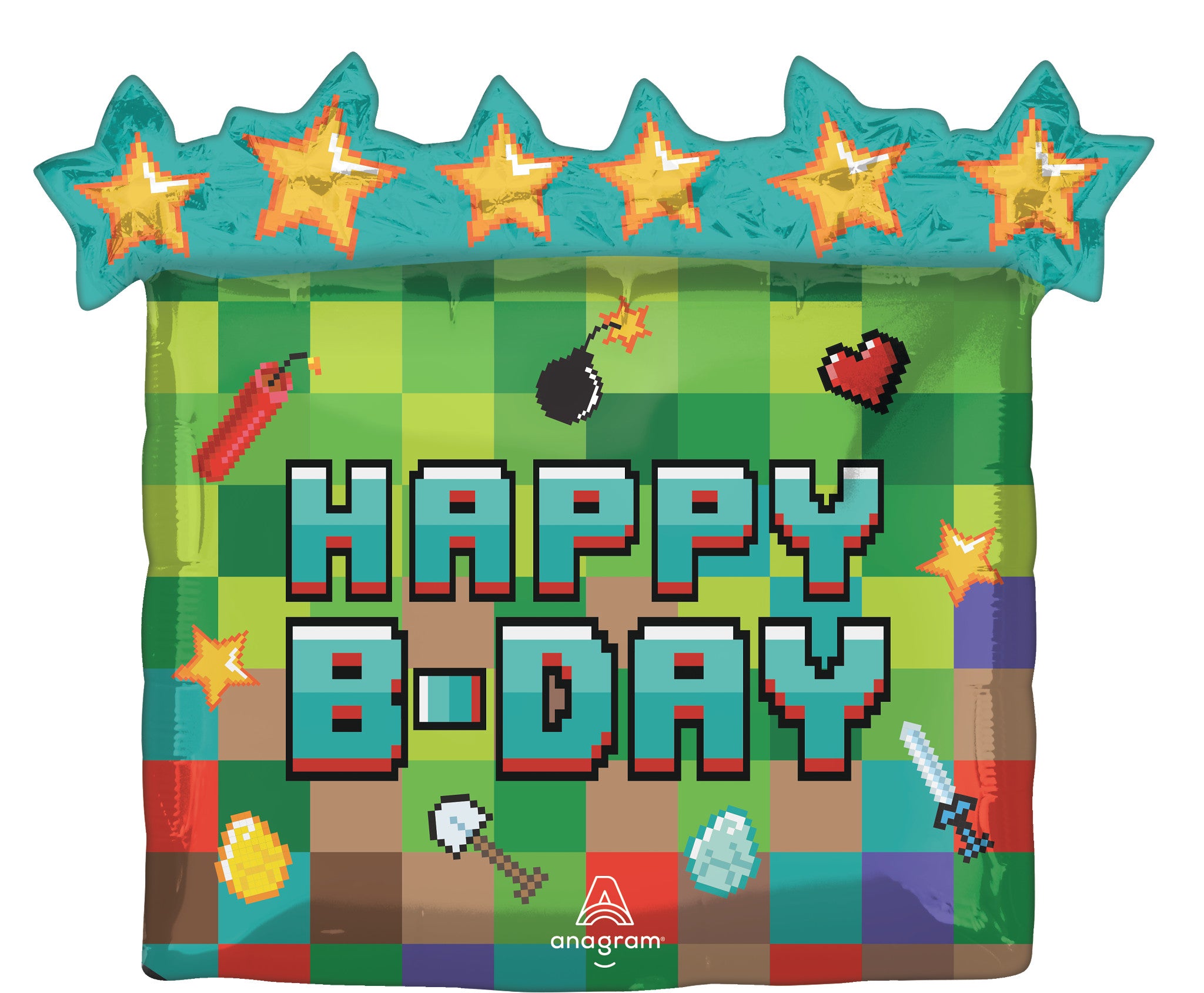 Happy Birthday Pixel Party - Minecraft - Helium Ballon - Gevuld Met Helium - 63 cm