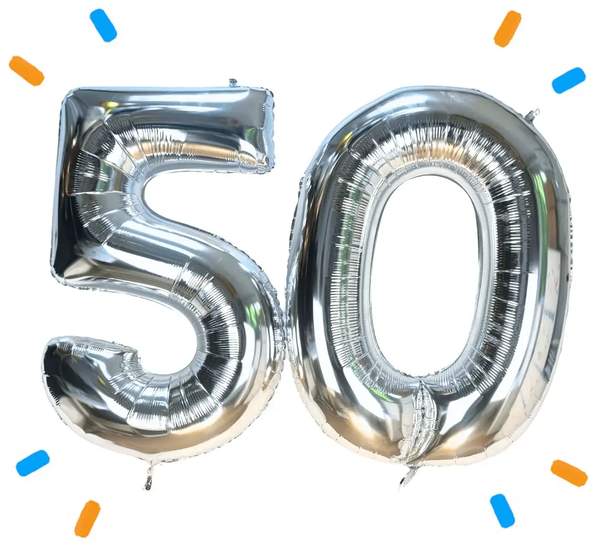 50 Jaar Cijfer Ballonnen Zilver - Gevuld Met Helium - 66 cm - Ballonnenshop.nl