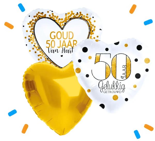50 Jaar Getrouwd Trosje Helium Ballonnen Goud - Gevuld Met Helium - 46 cm - Ballonnenshop.nl
