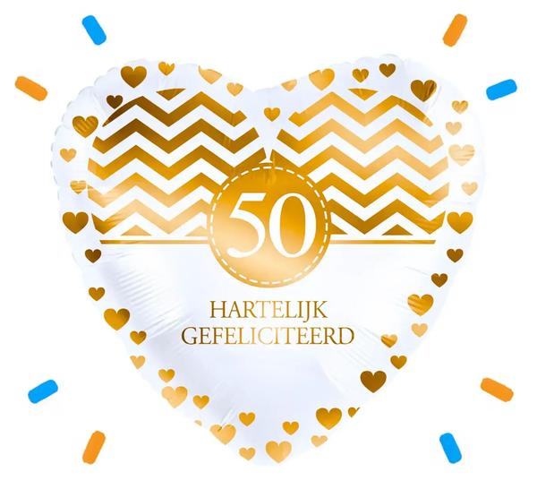 50 Jaar Hartelijk Gefeliciteerd Helium Ballon Gevuld Met Helium - 46 cm - Ballonnenshop.nl