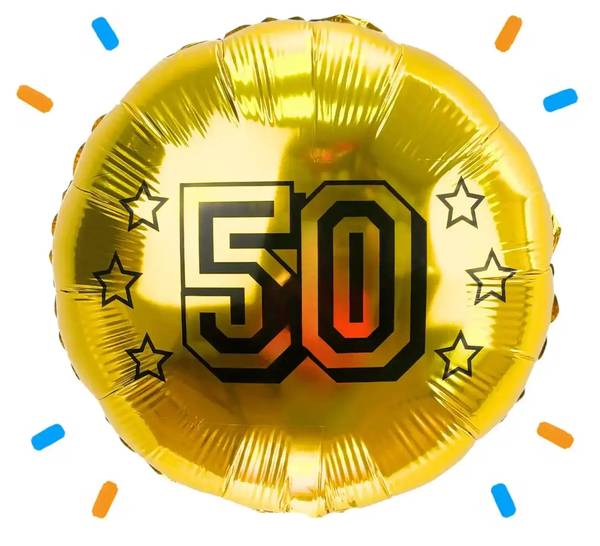 50 Jaar Helium Ballon Goud - Gevuld Met Helium - 45 cm - Ballonnenshop.nl