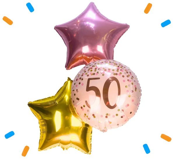 50 Jaar Trosje Roze/Goud/Rose Goud - Gevuld Met Helium - 46 cm - Ballonnenshop.nl