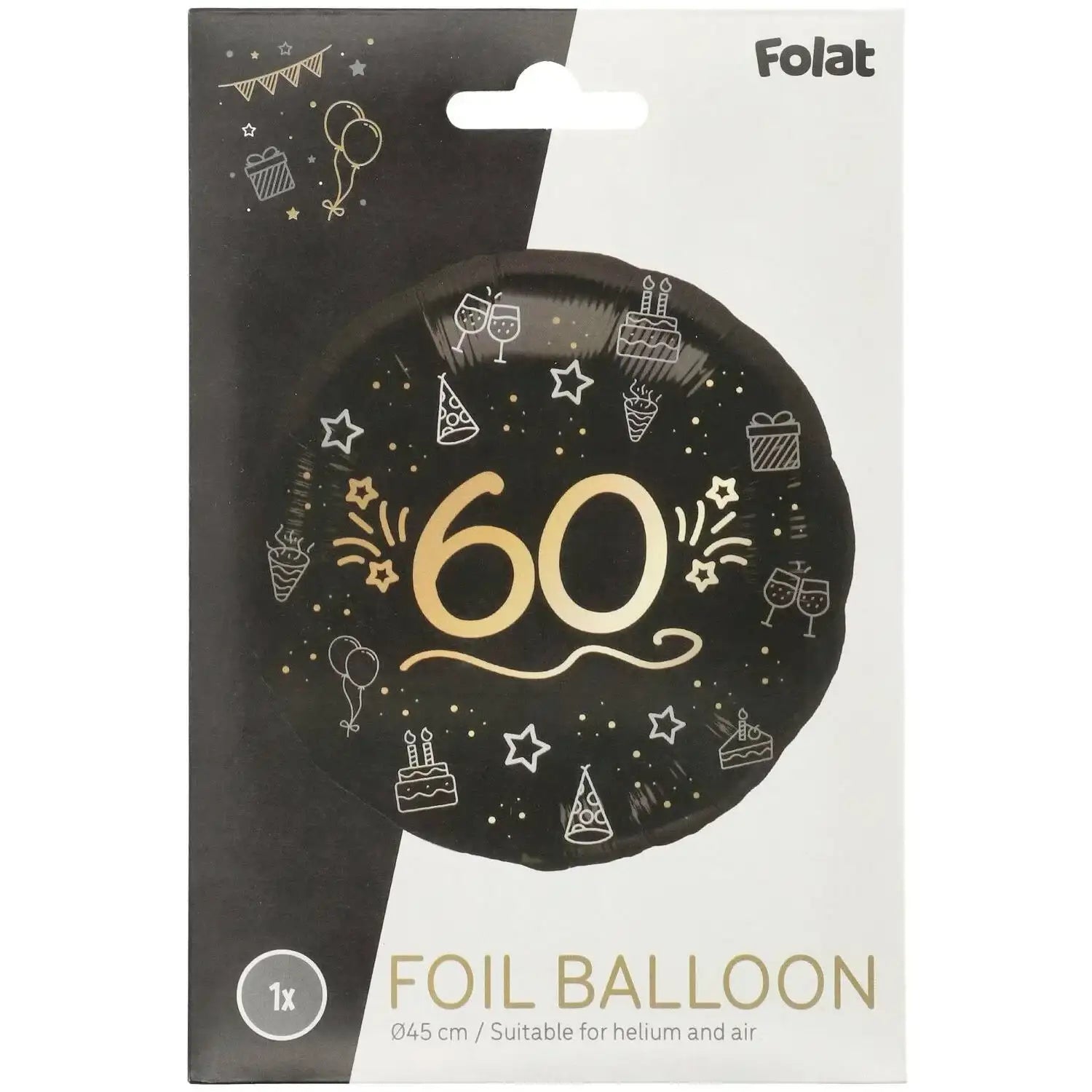 60 Folie Ballon Zwart/Zilver/Goud - 46 cm - Ballonnenshop.nl