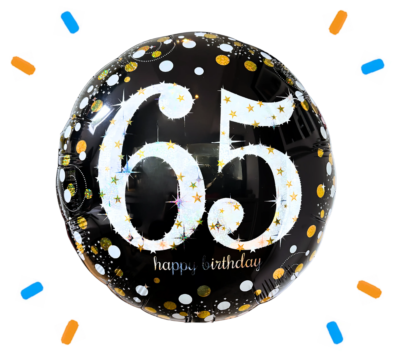 65 Jaar Helium Ballon Zwart/Zilver/Goud - Gevuld Met Helium - 46 cm