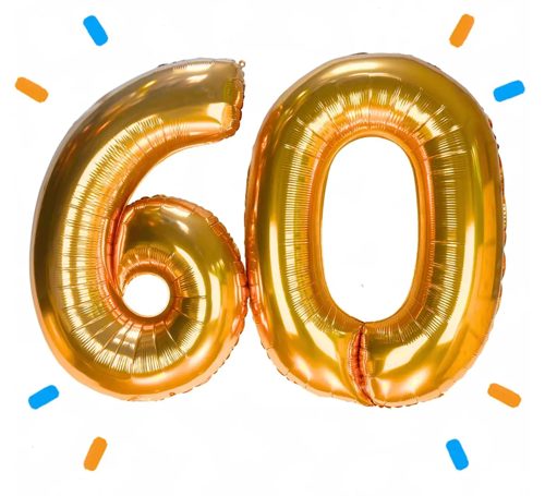60 Jaar Cijfer Ballonnen Goud - Gevuld Met Helium - 66 cm - Ballonnenshop.nl