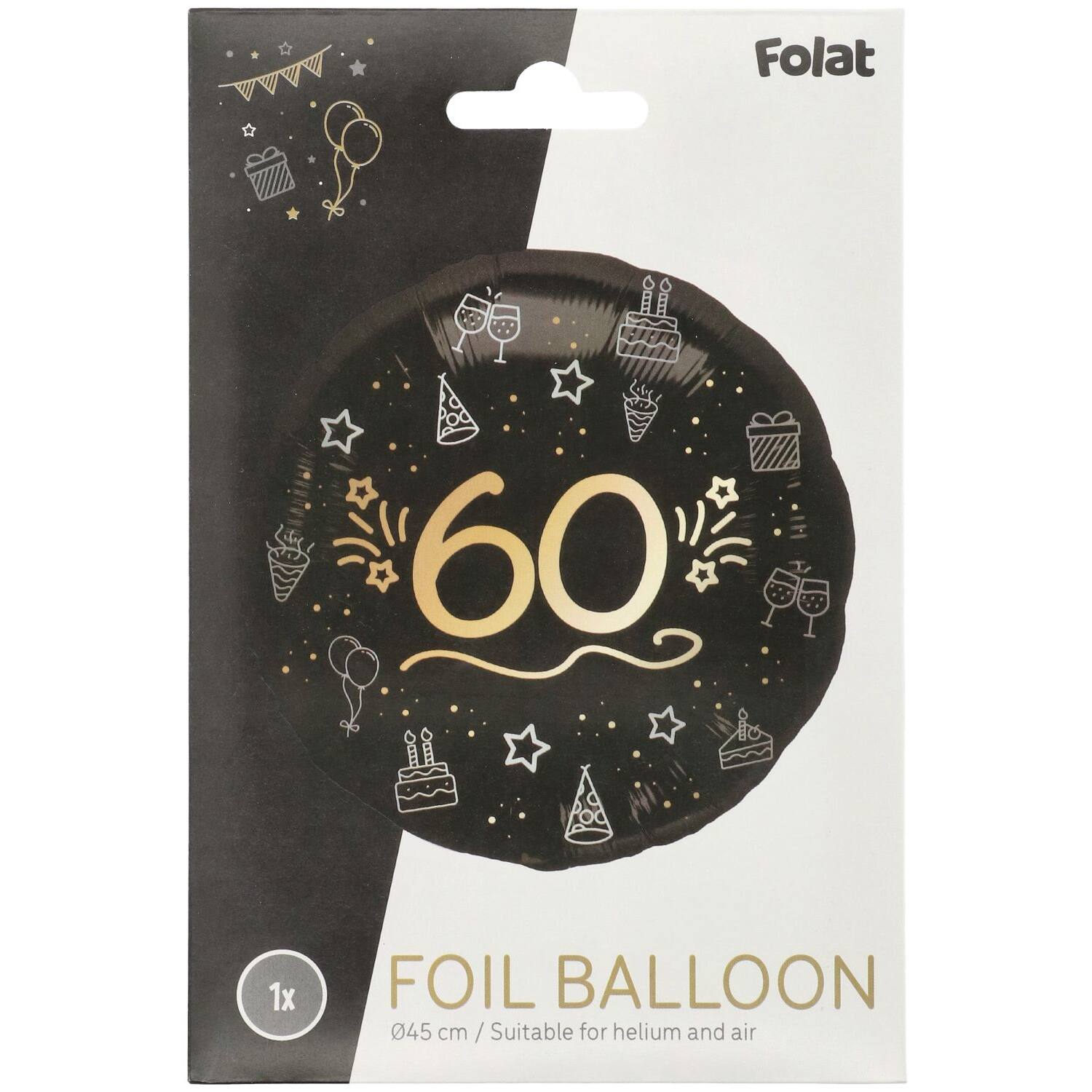 60 Folie Ballon Zwart/Zilver/Goud - 46 cm