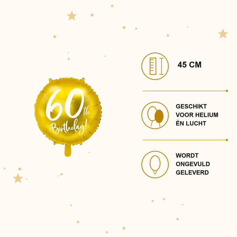 60th Birthday Folie Ballon Goud 45 cm - Ballonnenshop.nl