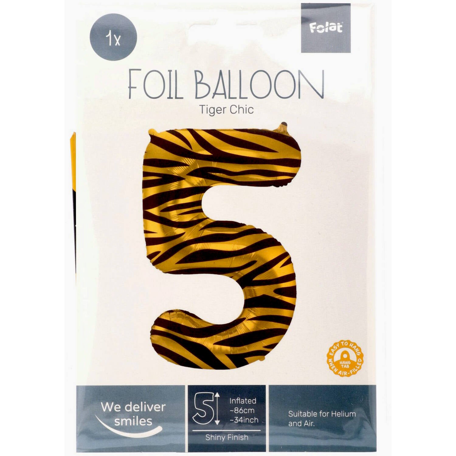 Cijfer Ballon 5 - Tijgerprint - 86 cm