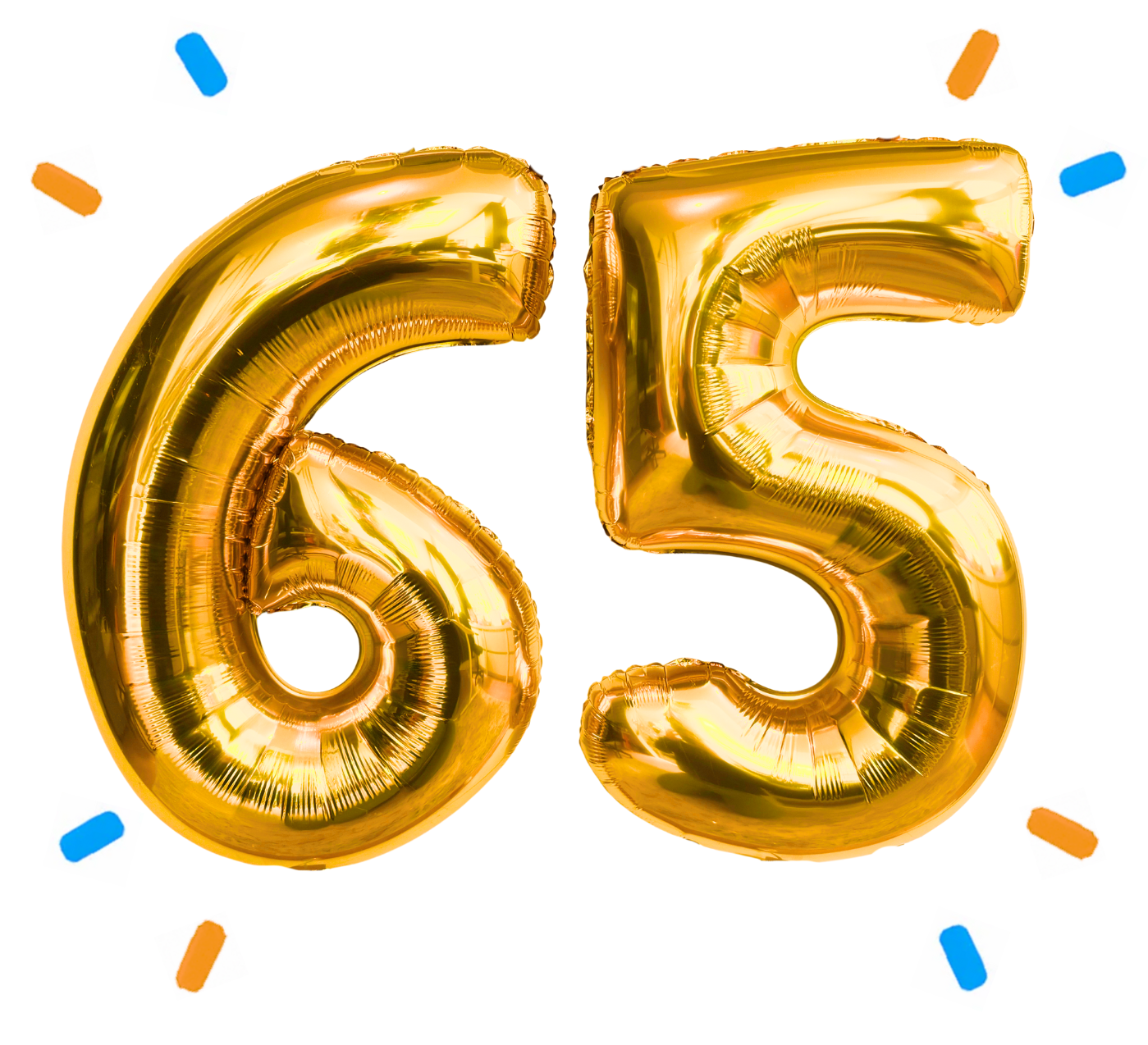 65 Jaar Cijfer Ballonnen Goud - Gevuld Met Helium - 66 cm