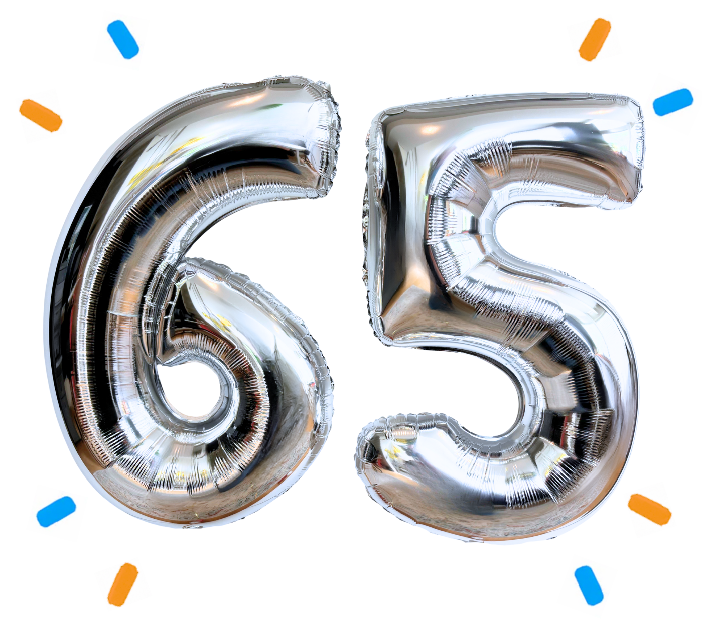 65 Jaar Cijfer Ballonnen Zilver - Gevuld Met Helium - 66 cm