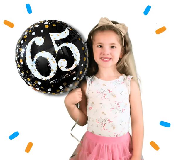 65 Jaar Helium Ballon Zwart/Zilver/Goud - Gevuld Met Helium - 46 cm - Ballonnenshop.nl