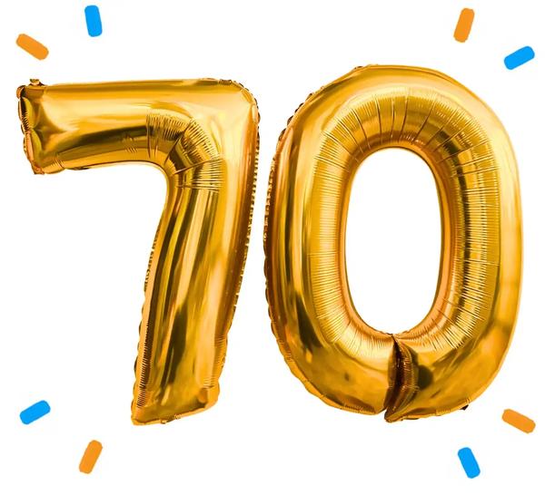 70 Jaar Cijfer Ballonnen Goud - Gevuld Met Helium - 66 cm - Ballonnenshop.nl