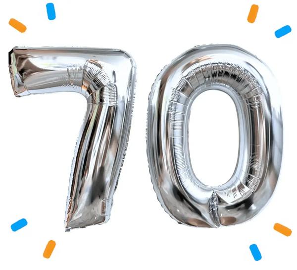70 Jaar Cijfer Ballonnen Zilver - Gevuld Met Helium - 66 cm - Ballonnenshop.nl