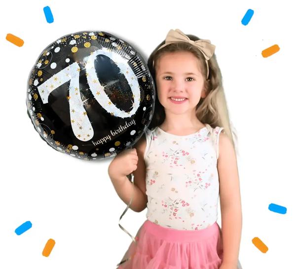 70 Jaar Helium Ballon Zwart/Zilver/Goud - Gevuld Met Helium - 46 cm - Ballonnenshop.nl