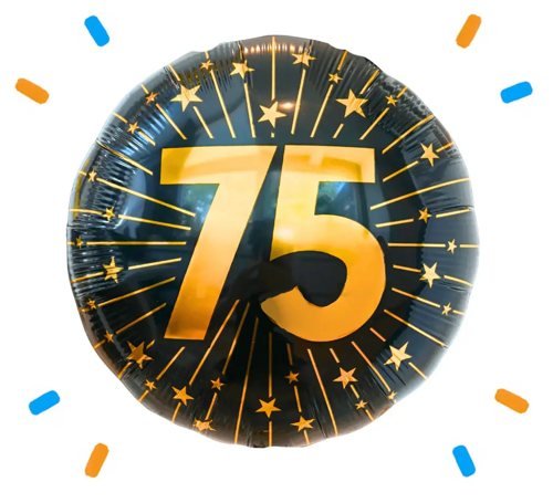 75 Jaar Goud/Zwart Helium Ballon - Gevuld Met Helium - 46 cm - Ballonnenshop.nl
