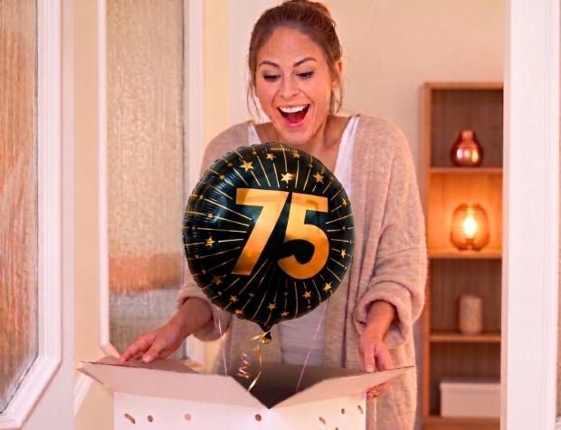 75 Jaar Goud/Zwart Helium Ballon - Gevuld Met Helium - 46 cm - Ballonnenshop.nl