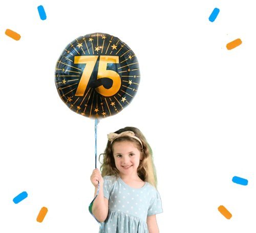 75 Jaar Goud/Zwart Helium Ballon - Gevuld Met Helium - 46 cm - Ballonnenshop.nl