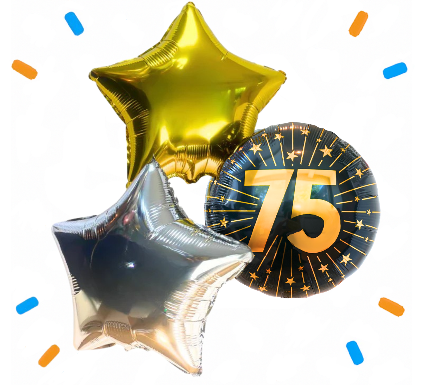 75 Jaar Trosje Zilver/Zwart/Goud - Gevuld Met Helium - 46 cm