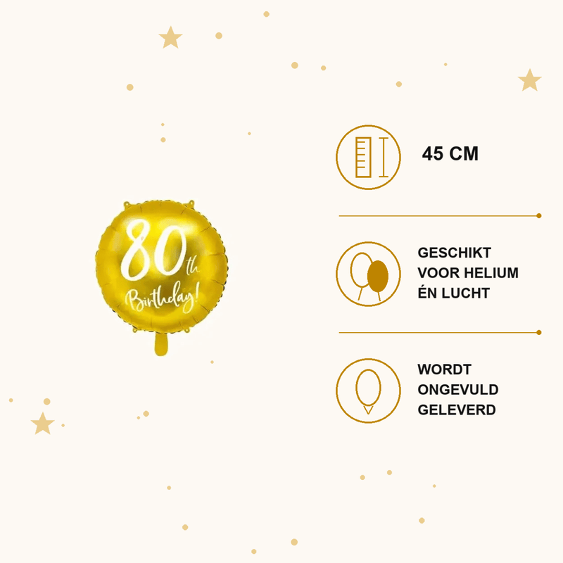 80th Birthday Folie Ballon Goud 45 cm - Ballonnenshop.nl