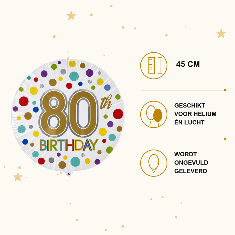 80th Birthday Gekleurd Folie Ballon - 45 cm - Ballonnenshop.nl