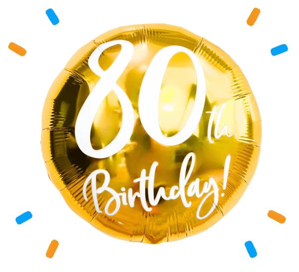 80th Birthday Helium Ballon Goud - Gevuld Met Helium - 45 cm - Ballonnenshop.nl