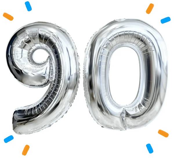 90 Jaar Cijfer Ballonnen Zilver - Gevuld Met Helium - 66 cm - Ballonnenshop.nl