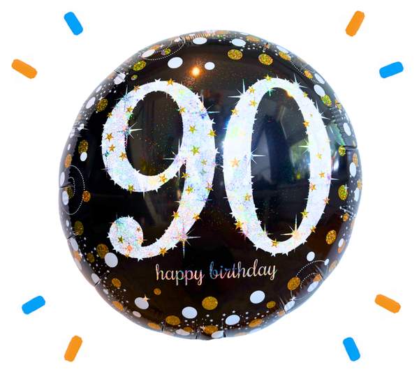 90 Jaar Helium Ballon Zwart/Zilver/Goud - Gevuld Met Helium - 46 cm - Ballonnenshop.nl