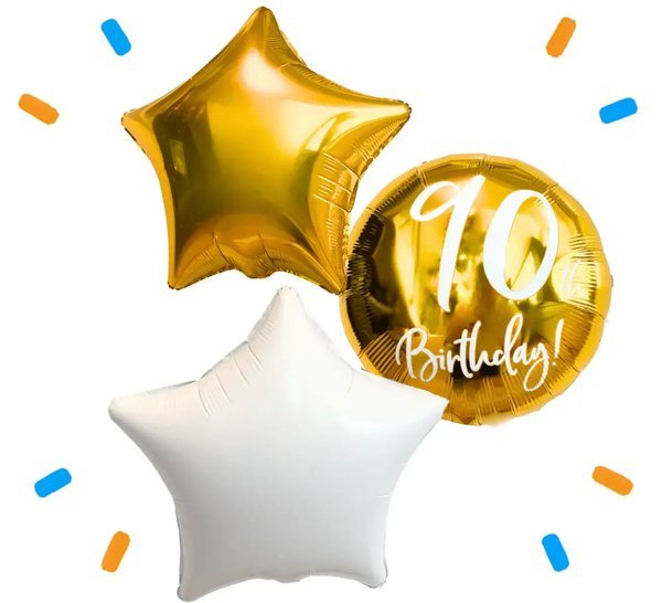 90 Jaar Trosje wit/Goud - Gevuld Met Helium - 46 cm - Ballonnenshop.nl