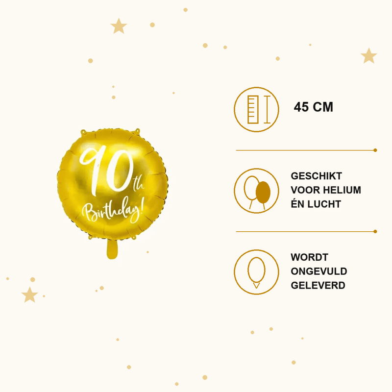 90th Birthday Folie Ballon Goud 45 cm - Ballonnenshop.nl