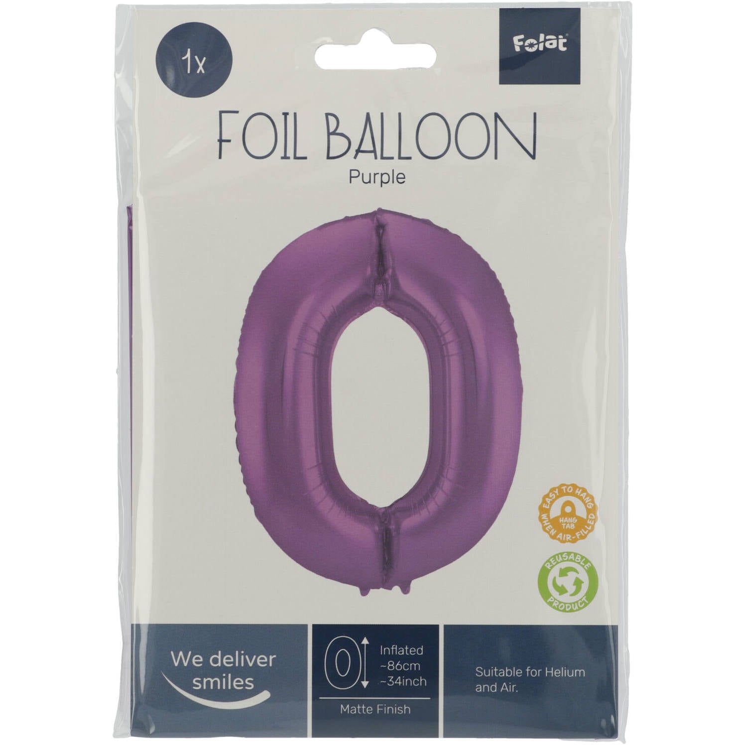 Cijfer Ballon 0 - Paars - 86 cm