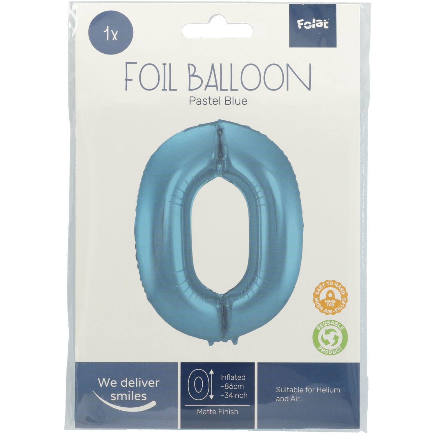 Cijfer Ballon 0 - Pastel Blauw - 86 cm
