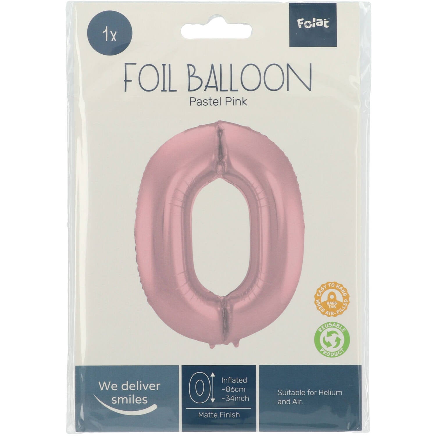 Cijfer Ballon 0 - Pastel Roze - 86 cm