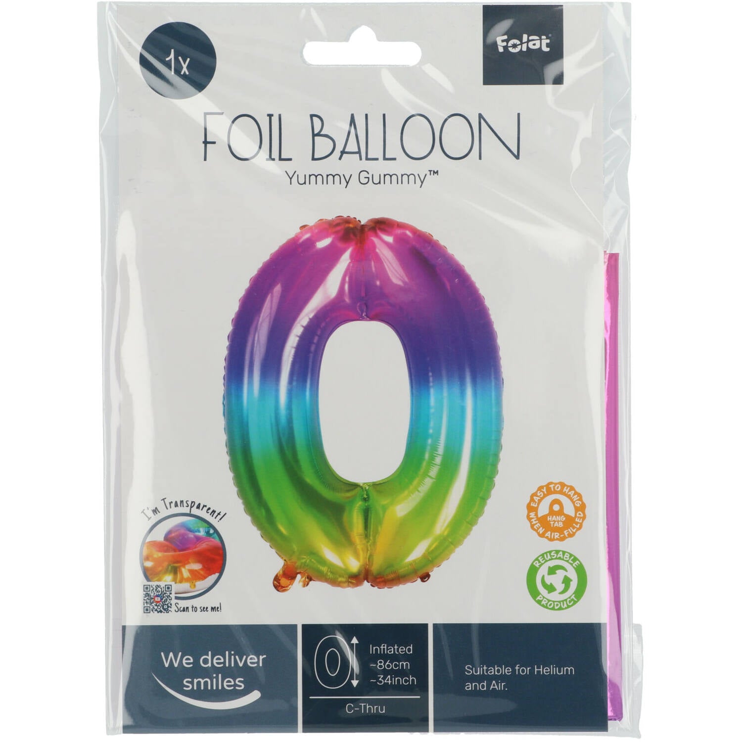 Cijfer Ballon 0 - Yummy Gummy - 86 cm