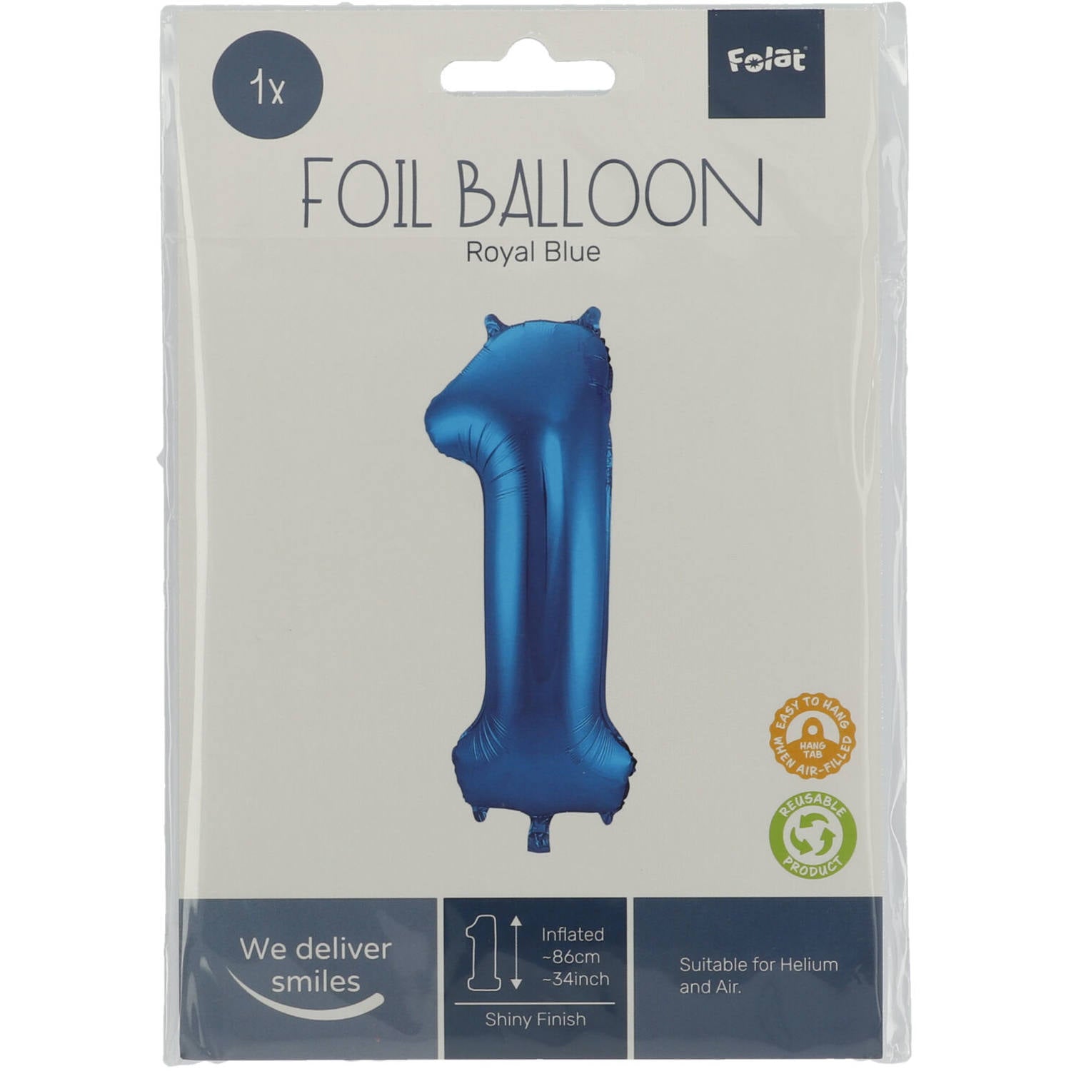 Cijfer Ballon 1 - Blauw - 86 cm