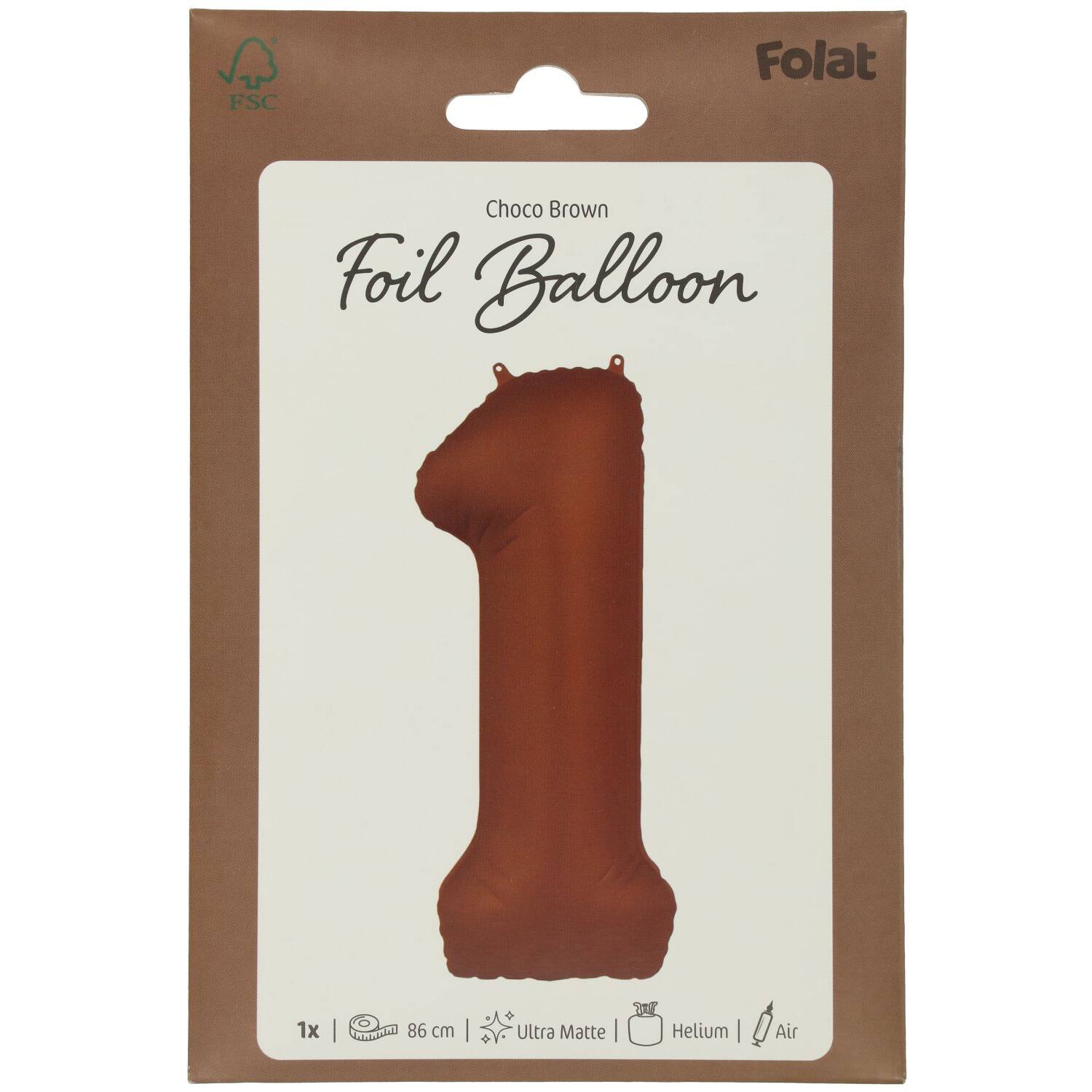 Cijfer Ballon 1 - Bruin - 86 cm