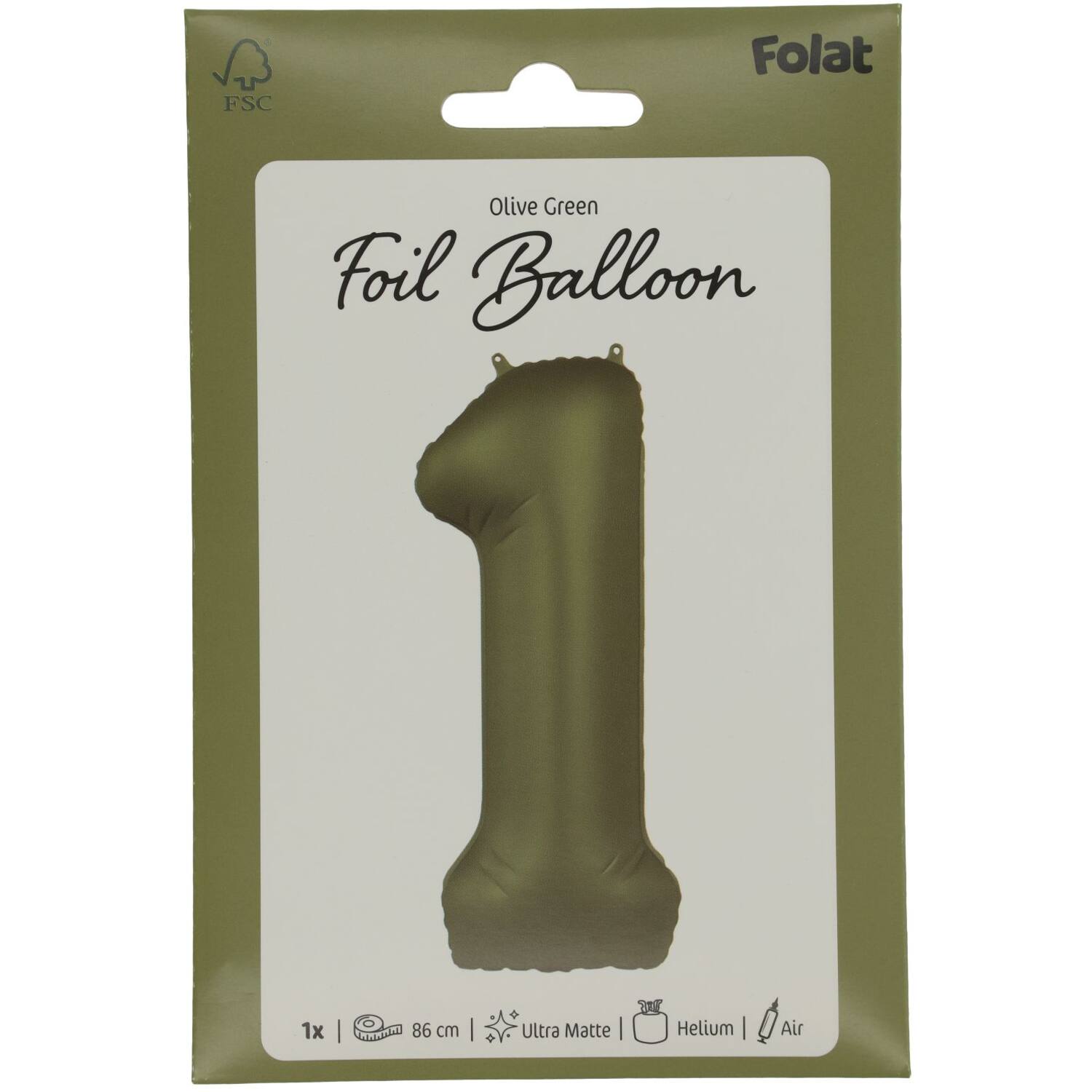 Cijfer Ballon 1 - Groen - 86 cm