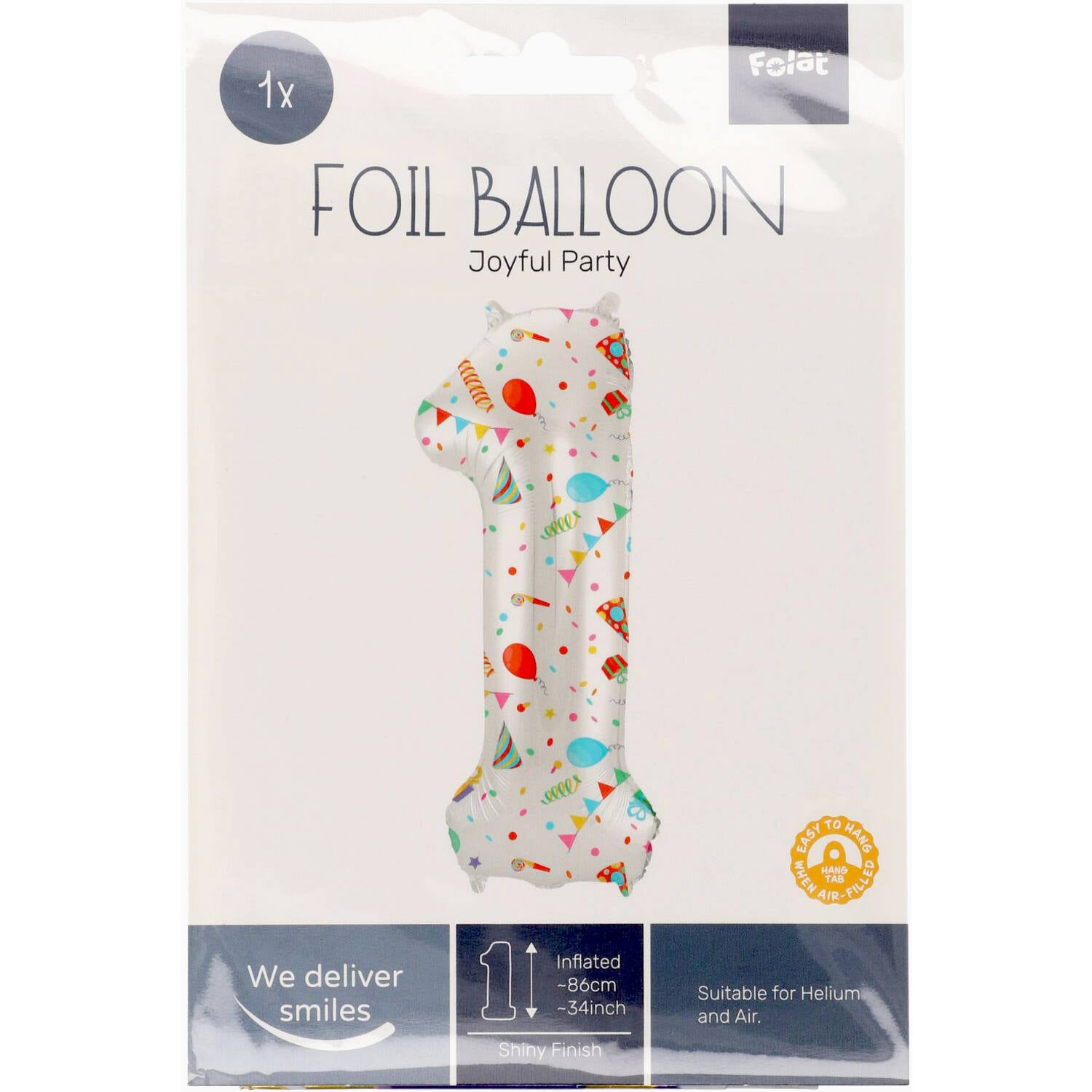 Cijfer Ballon 1 - Joyful Party - 86 cm