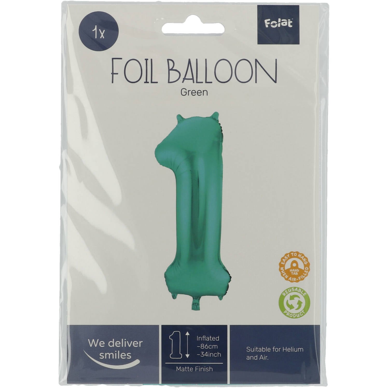 Cijfer Ballon 1 - Licht Groen - 86 cm
