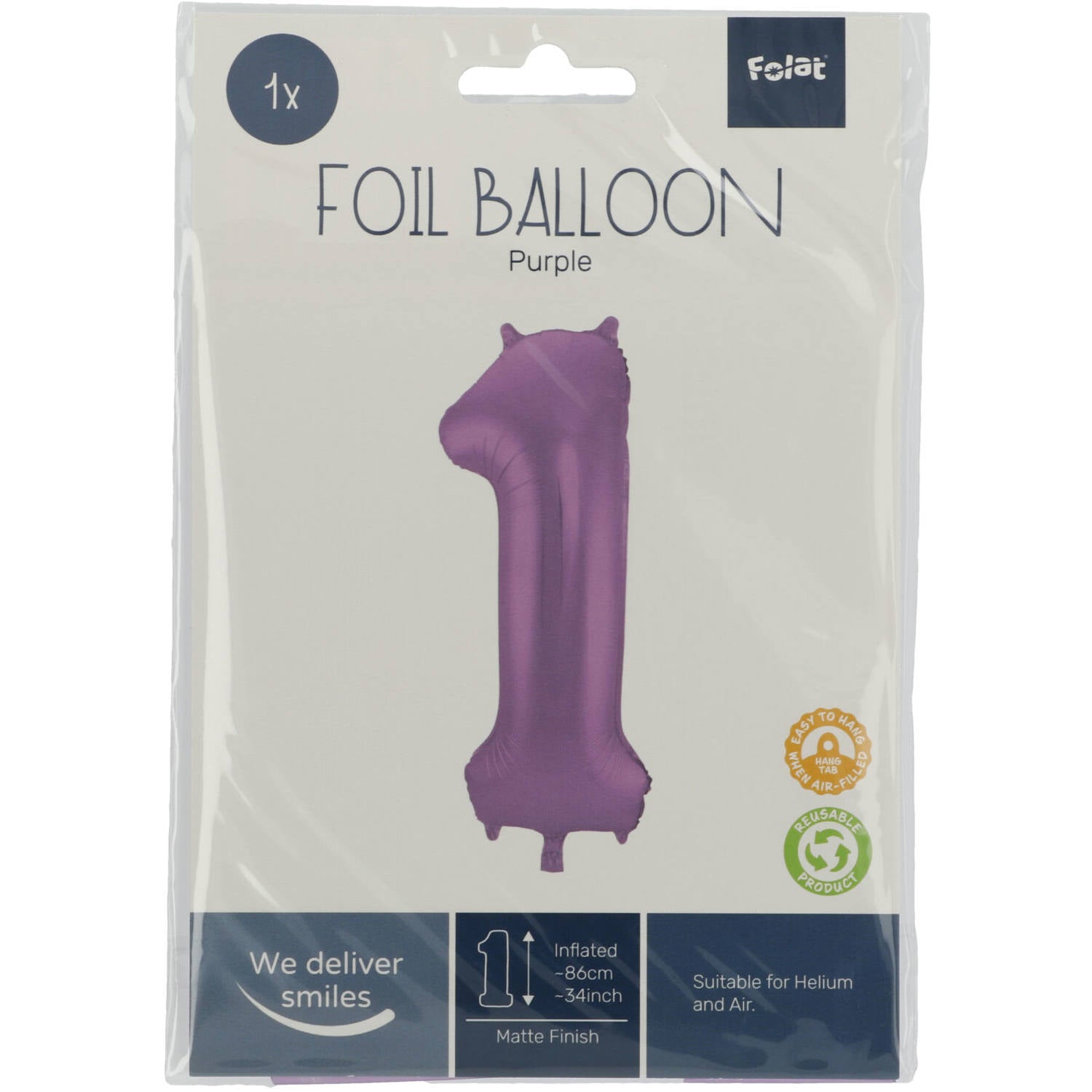 Cijfer Ballon 1 - Paars - 86 cm