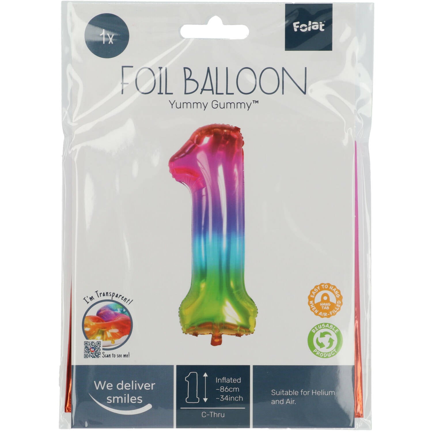 Cijfer Ballon 1 - Yummy Gummy - 86 cm