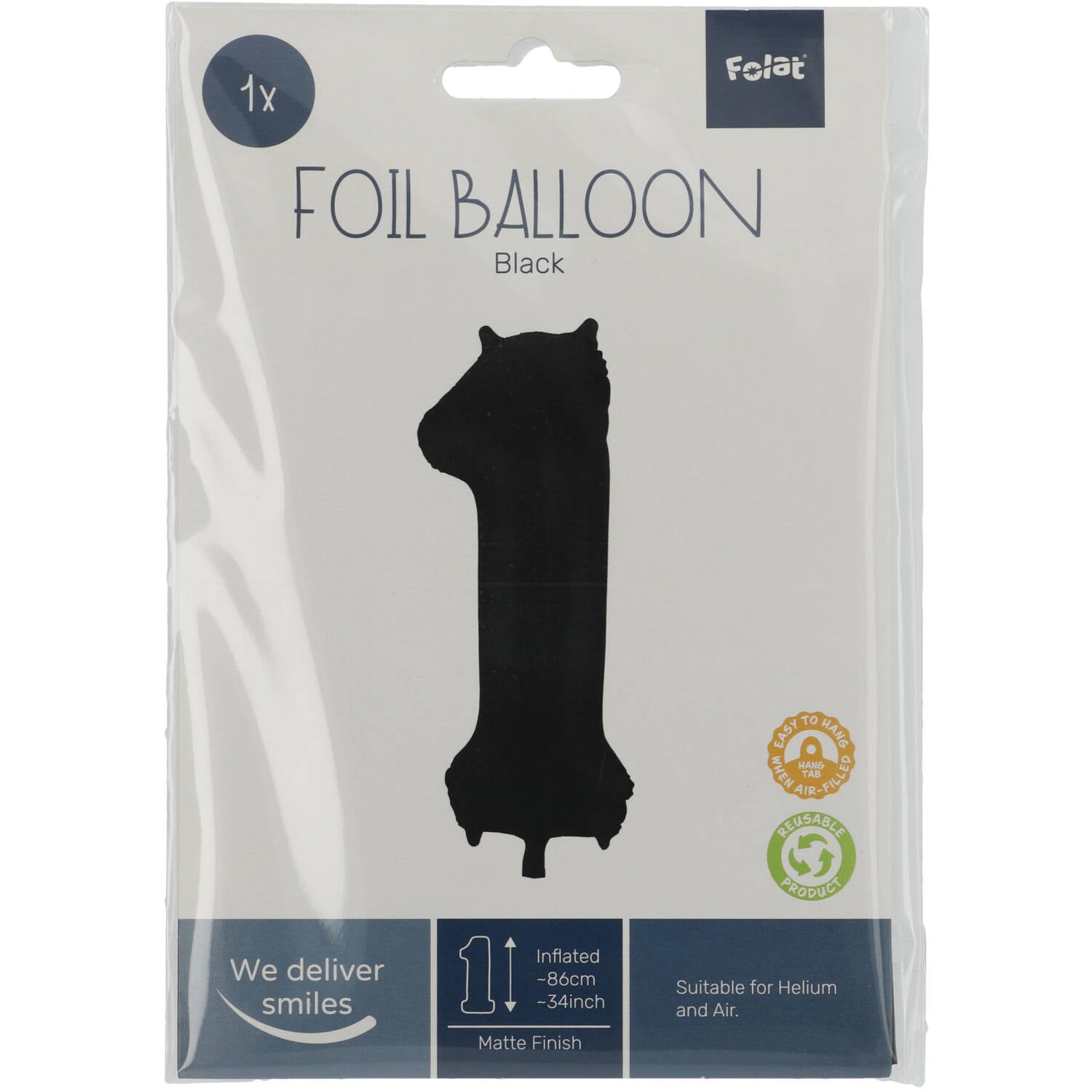 Cijfer Ballon 1 - Zwart - 86 cm