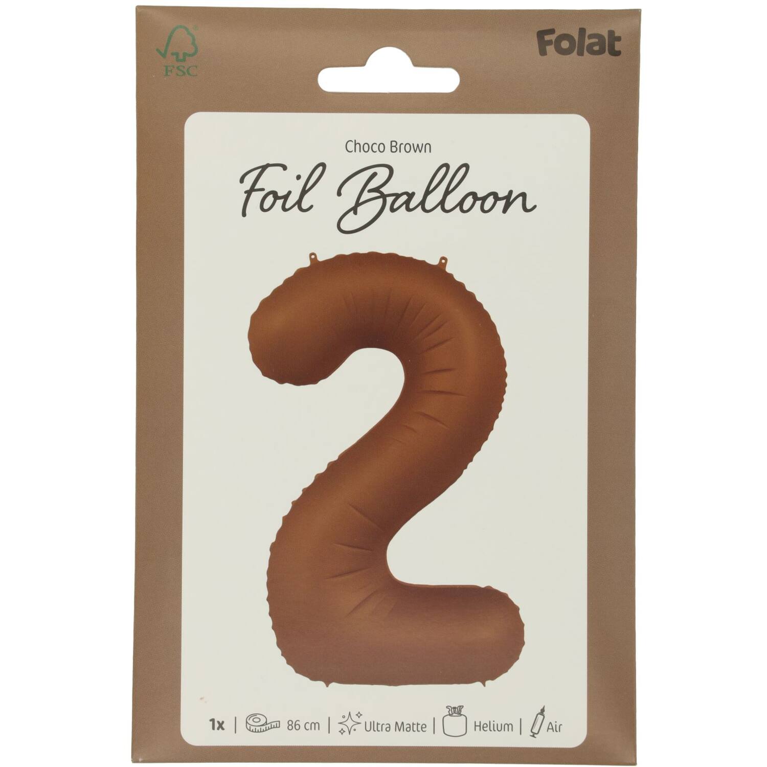 Cijfer Ballon 2 - Bruin - 86 cm