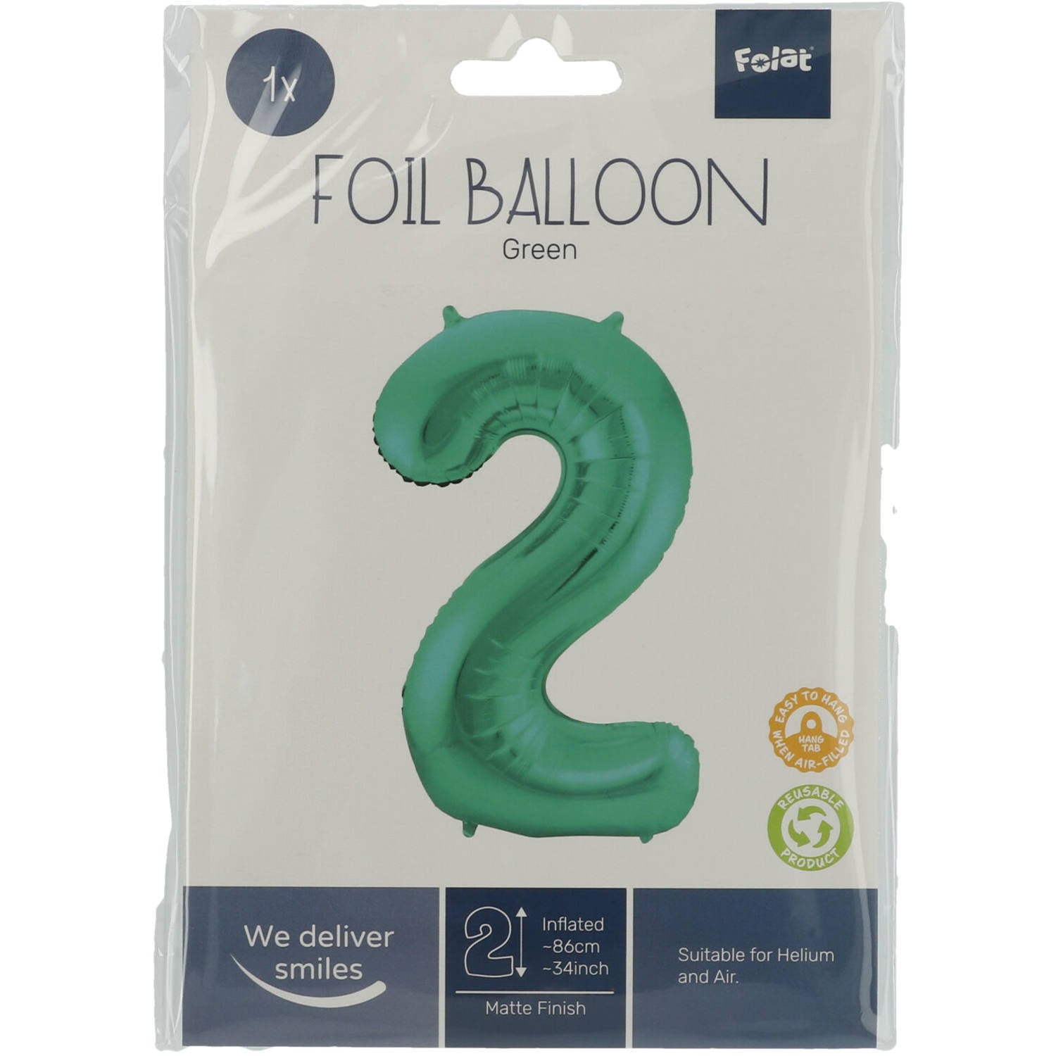 Cijfer Ballon 2 - Licht Groen - 86 cm